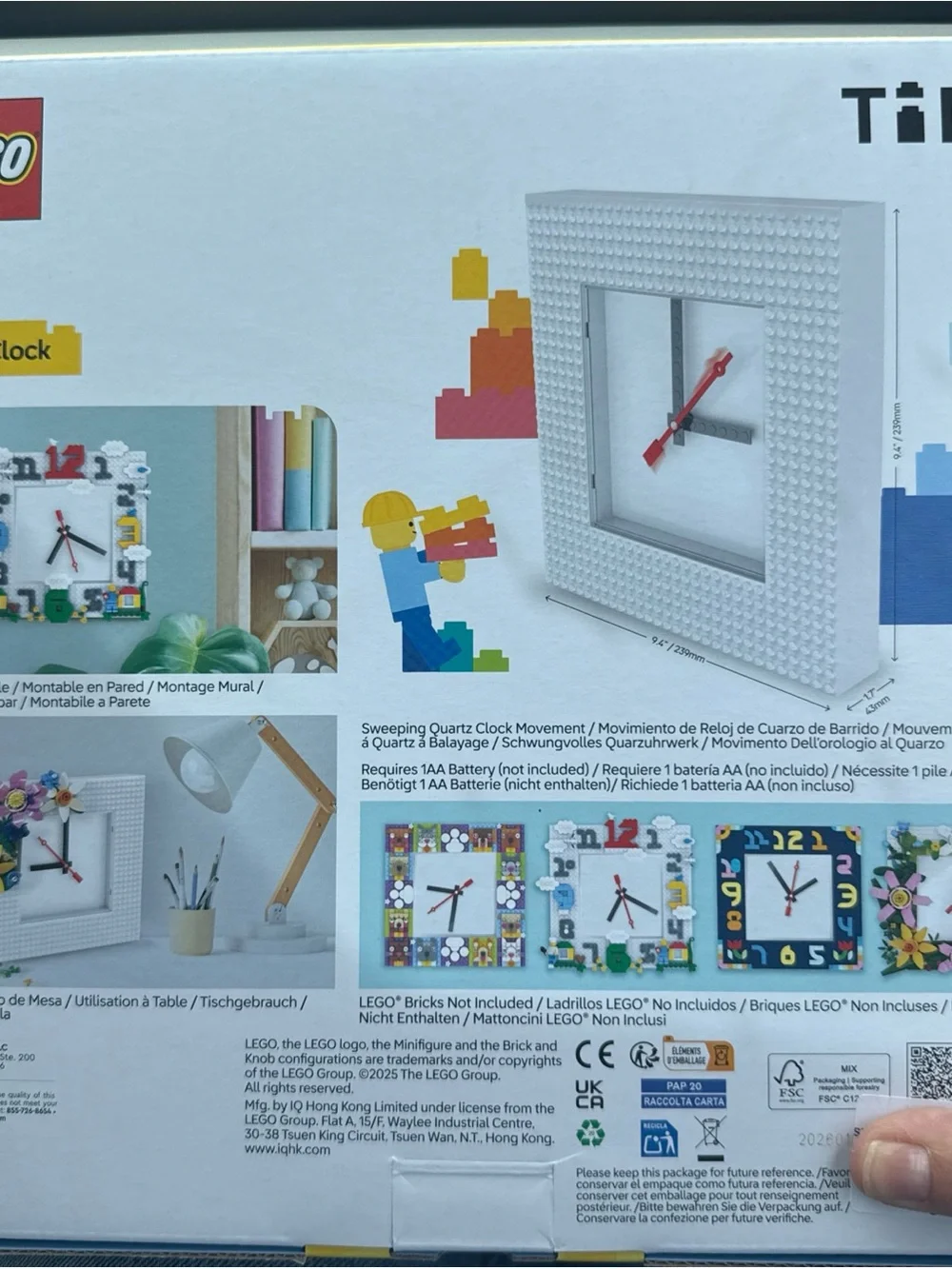 Modern Lego White Wall Clock with Red Accent Hands